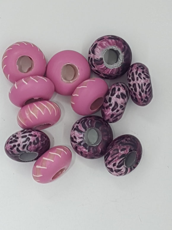 15MM LARGE HOLE POLYMER CLAY RONDELLES - PINK/PURPLE
