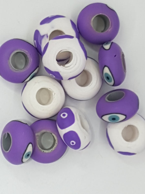 15MM LARGE HOLE POLYMER CLAY RONDELLES - PURPLE/WHITE/BLUE