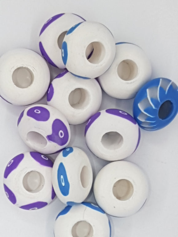15MM LARGE HOLE POLYMER CLAY RONDELLES - BLUE/PURPLE MIX