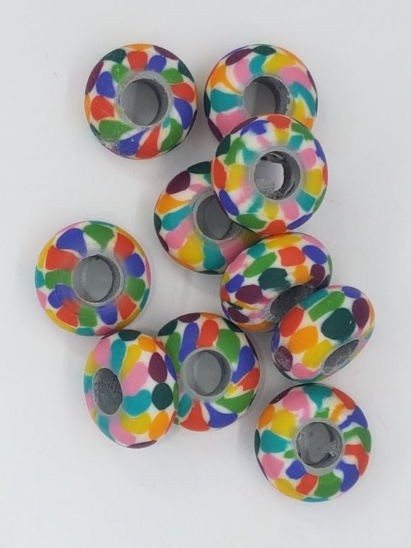 15MM LARGE HOLE POLYMER CLAY RONDELLES - RAINBOW MIX
