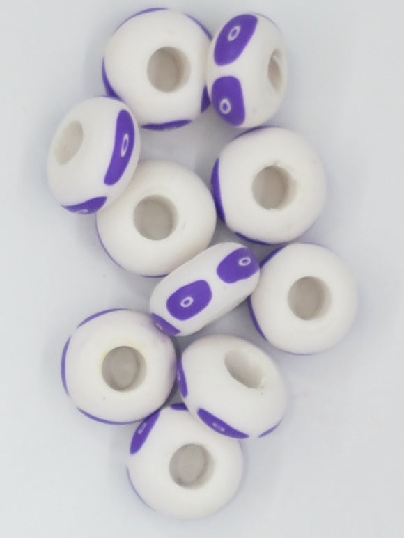 15MM LARGE HOLE POLYMER CLAY RONDELLES - PURPLE/WHITE MIX