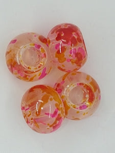 15MM LARGE HOLE GLASS RONDELLES - CRIMSON/ORANGE