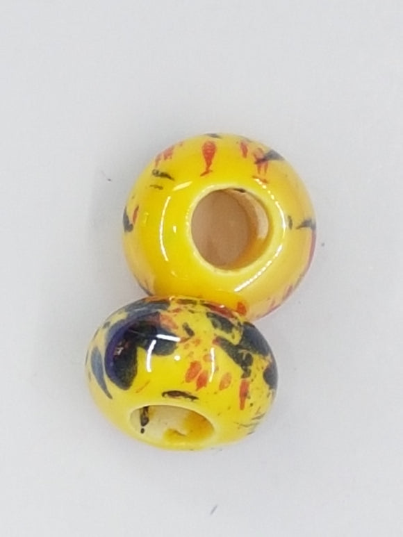 15-16x9-10MM LARGE HOLE H/MADE PORC. RONDELLES - YELLOW/BLACK/RED