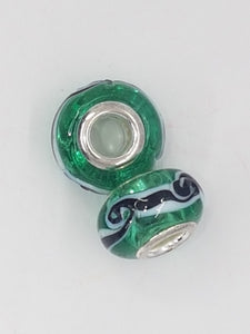 14x9MM LARGE HOLE H/MADE LAMPWORK RONDELLES - GREEN
