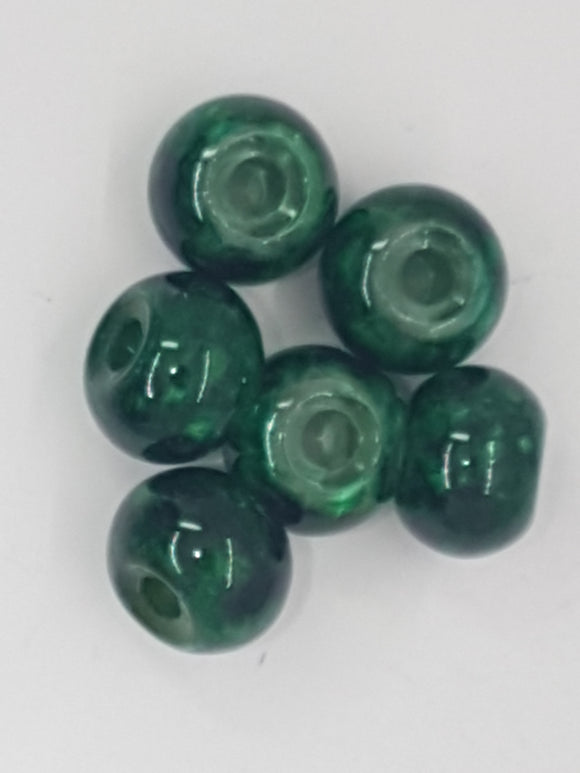 12MM LARGE HOLE GLASS RONDELLES - GREEN