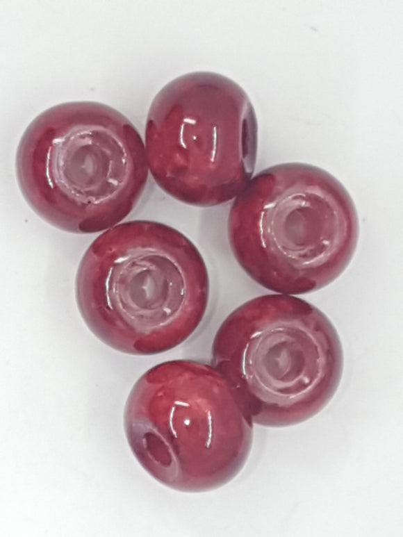 12MM LARGE HOLE GLASS RONDELLES - RED