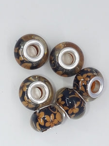 14MM LARGE HOLE ACRYLIC RONDELLES - ORANGE FLOWERS