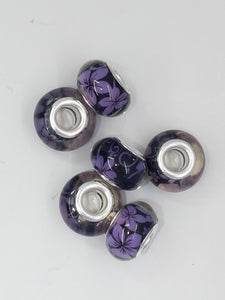 14MM LARGE HOLE ACRYLIC RONDELLES - PURPLE FLOWERS