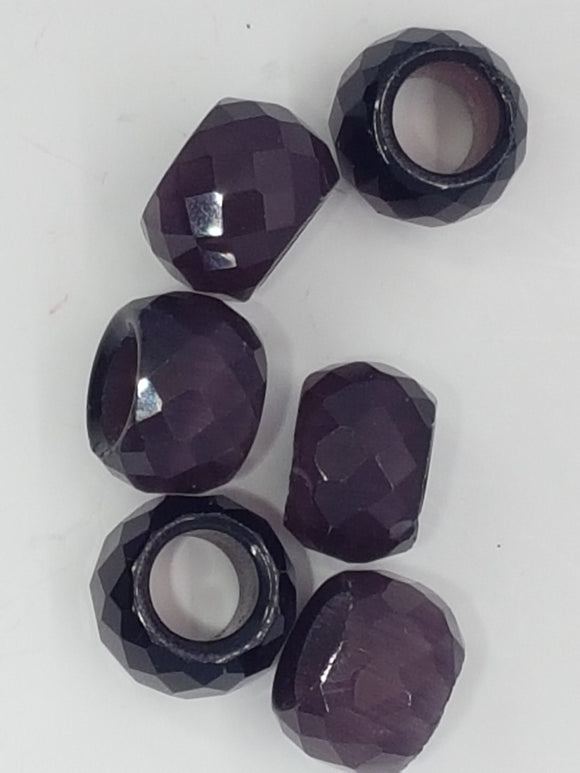 12-14 x 7.8MM LARGE HOLE CAT'S EYE FACETED RONDELLES - DARK AMETHYST