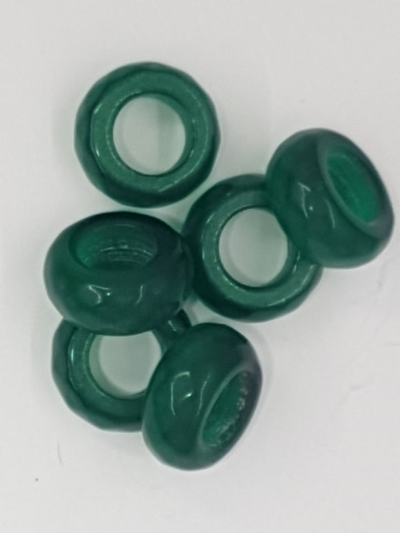 12-14 x 5.6MM LARGE HOLE CAT'S EYE FACETED RONDELLES - DARK GREEN
