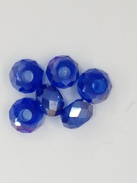 8MM GLASS ELECTROPLATED LARGE HOLE RONDELLE - ROYAL BLUE
