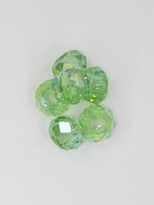 8MM GLASS ELECTROPLATED LARGE HOLE RONDELLE - LIGHT GREEN