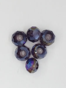 8MM GLASS ELECTROPLATED LARGE HOLE RONDELLE - DARK AMETHYST