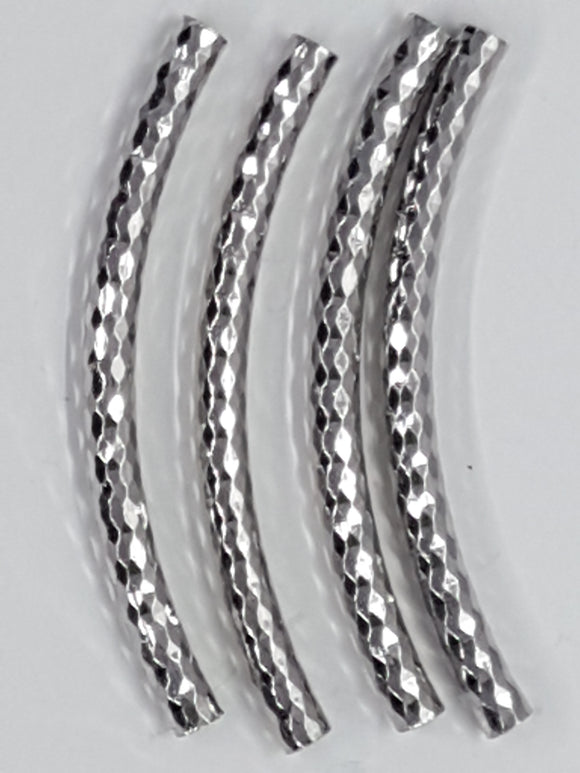 METAL -40mm - BRASS TUBE BEADS - SILVER CHECK PATTERN