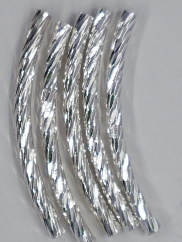 METAL -40mm - BRASS TUBE BEADS - SILVER - TWIST