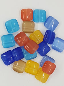 8MM SQUARE CAT EYE GLASS BEADS - MIXED COLOURS