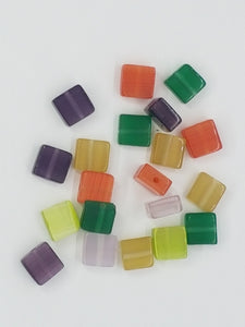 6MM SQUARE CAT EYE GLASS BEADS - MIXED COLOURS