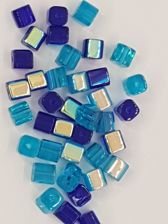 CUBES - 4MM GLASS AB COLOUR CUBES - BLUE MIX