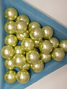 14MM GLASS ROUND PEARLS - LIGHT GREEN