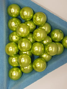 14MM GLASS ROUND PEARLS - LIME GREEN