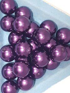 14MM GLASS ROUND PEARLS - PURPLE GRAPE