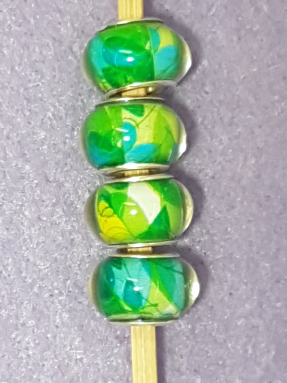 14MM LARGE HOLE ACRYLIC RONDELLES - GREEN/YELLOW LEAVES