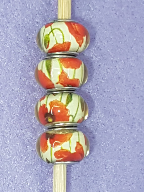14MM LARGE HOLE ACRYLIC RONDELLES - YELLOW/RED POPPIES