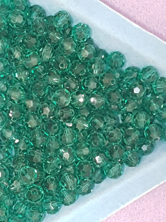 6MM CRYSTAL GLASS FACETED ROUND BEADS - EMERALD