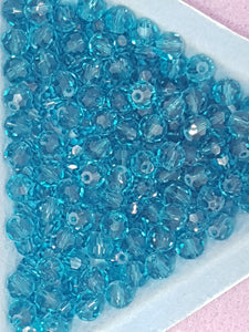 6MM CRYSTAL GLASS FACETED ROUND BEADS - TEAL BLUE
