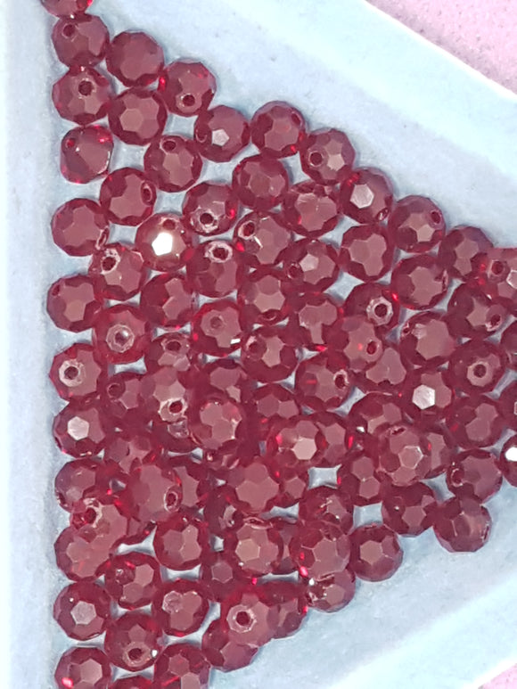6MM CRYSTAL GLASS FACETED ROUND BEADS - RUBY RED