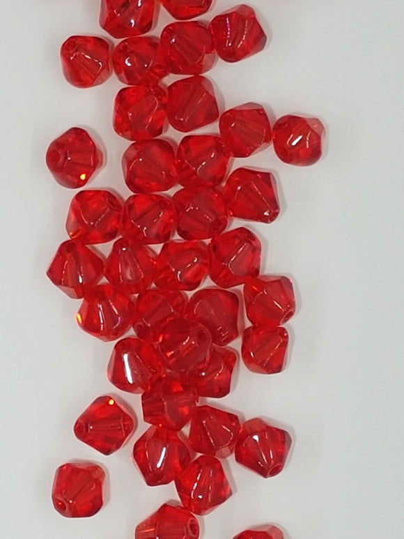 BICONES - 6MM GLASS FACETED BICONES - RED