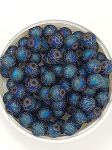 8-8.5MM  GLASS BEADS - Packet of 10 - E. PLATED - ROUND BEADS - BLUE