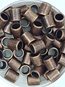 METAL BEADS -9X8MM LARGE HOLE COLUMN BEADS - COPPER COLOUR