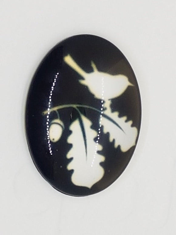 CABOCHON - 30 X 22MM GLASS H/MADE OVAL - BIRD 1