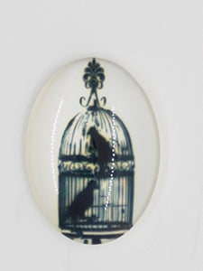 CABOCHON - 30 X 22MM GLASS H/MADE OVAL - BIRD 3
