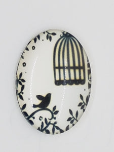 CABOCHON - 30 X 22MM GLASS H/MADE OVAL - BIRD 4