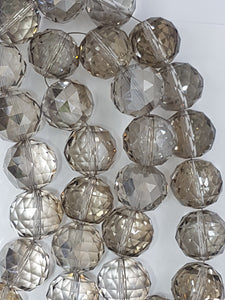 ROUND - 20MM FACETED GLASS - E. PLATED SMOKEY