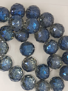 ROUND - 20MM FACETED GLASS - E. PLATED STEEL BLUE