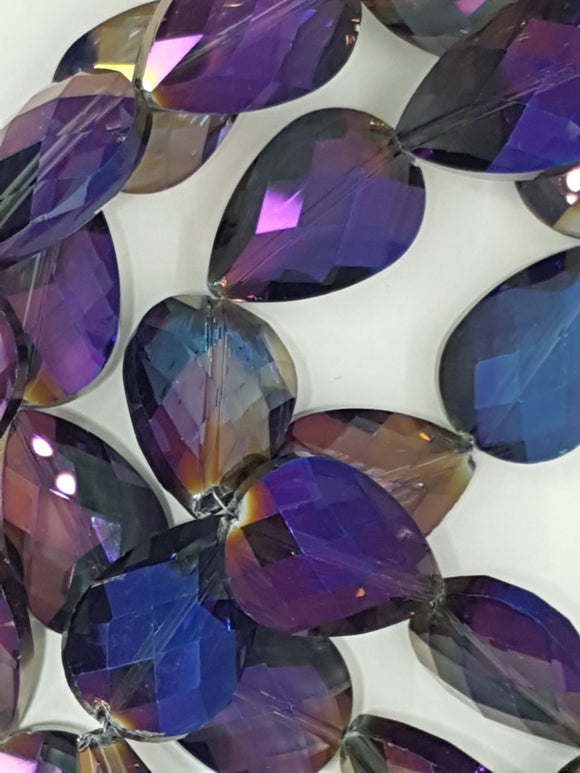 TEARDROPS - 24 X 17MM FACETED GLASS - PLATED PURPLE/TEAL BLUE