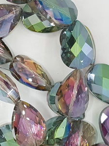 TEARDROPS - 24 X 17MM FACETED GLASS - PLATED TEAL GREEN/PINK