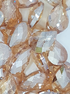 TEARDROPS - 24 X 17MM FACETED GLASS - PLATED PALE APRICOT