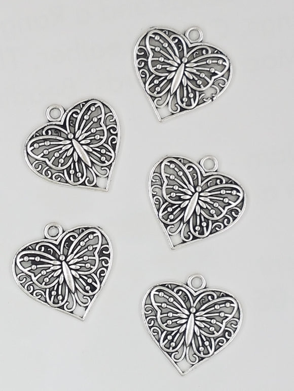 CHARMS - HEARTS - TIB STYLE ANTIQUE SILVER COLOUR