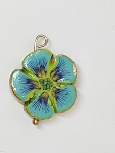 19MM x 4MM H/MADE POLYMER CLAY FLOWER -AQUA/YELLOW