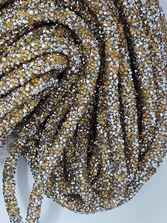 CORD - RUBBER  - HOLLOW - 5-6MM WITH GOLD RESIN RHINESTONES