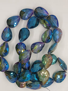 TEARDROPS - 24 X 17MM FACETED GLASS - PLATED MED. AQUAMARINE