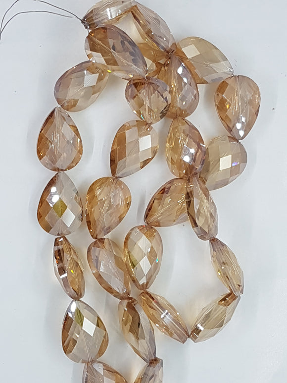 TEARDROPS - 24 X 17MM FACETED GLASS - PLATED PEACH PUFF