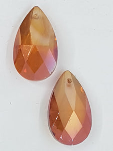 TEARDROPS - 28 x 17MM FACETED GLASS - PLATED AMBER ORANGE