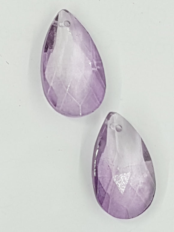 TEARDROPS - 28 x 17MM FACETED GLASS - PLATED LILAC