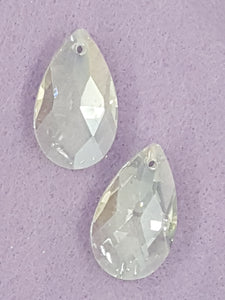 TEARDROPS - 28 x 17MM FACETED GLASS - PLATED CLEAR AB