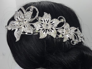 WEDDING COMBS - BRASS & RHINESTONES - ORCHID FLOWER FEATURE